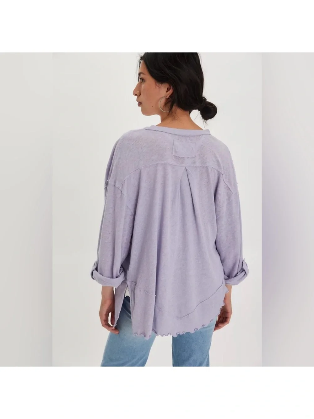 Free People Mystic Lilac We The Free Cotton-Linen Henley Tee